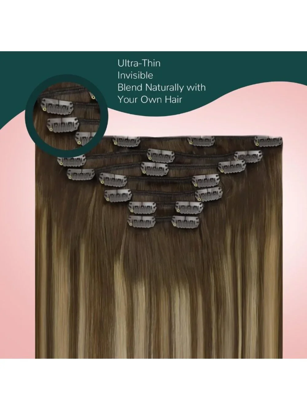 20 Inch Balayage Clip-In Hair Extensions, Easy Application, 120g, 7 Pieces